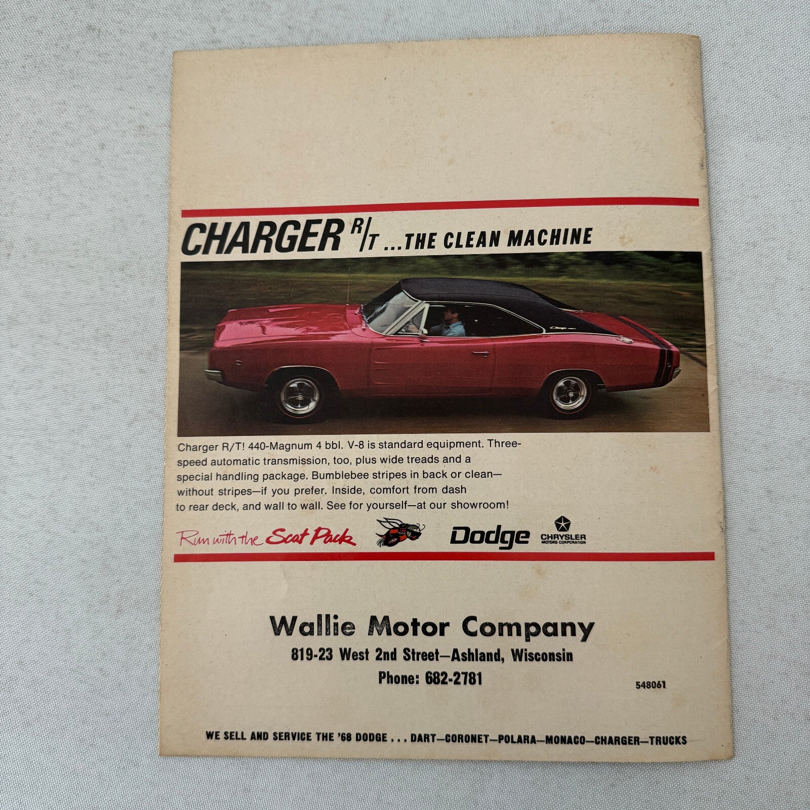 1968 Dodge Factory Magazine Brochure Dodge Charger R/T Ron Mancini Dart Polara