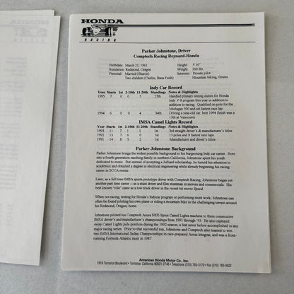 1996 Honda Indy Racing Press Kit Brochure Andre Ribeiro