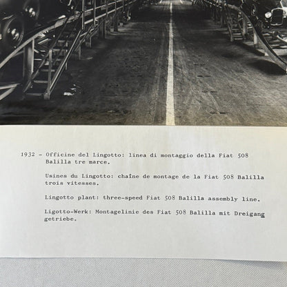 Vintage Fiat 508 Balilla Factory Assembly Line Photo Photograph Print 1932