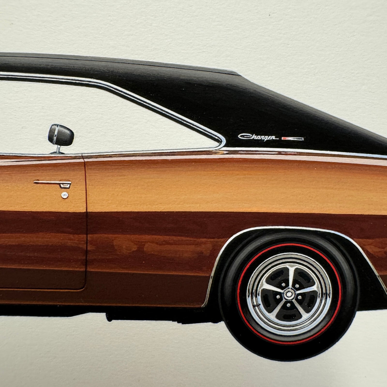 1968 Dodge Charger RT Muscle Car Automobile Illustration Art Drawing Hand Drawn