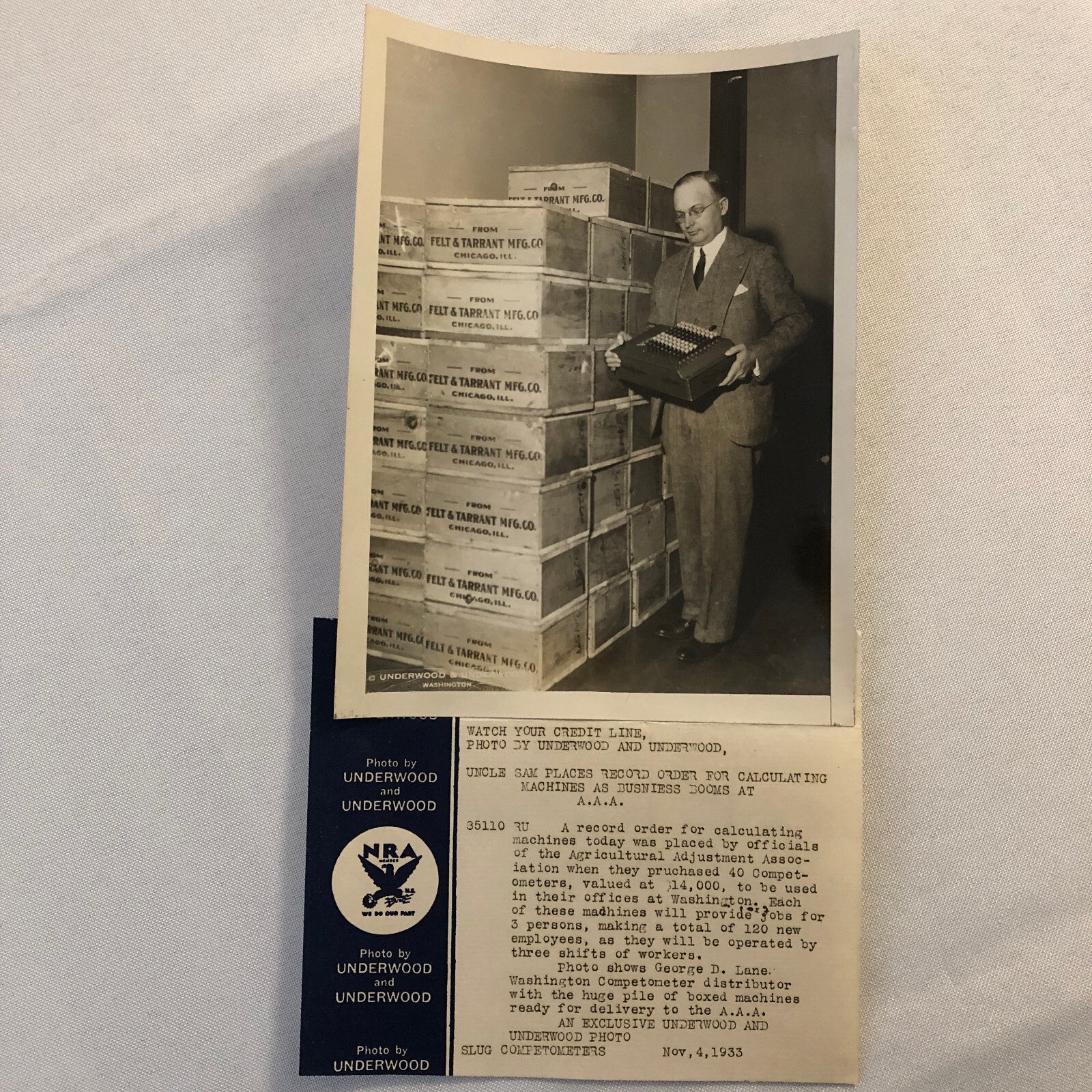 Press Photograph Photo Calculating Machines Record Order Argicultural Adjustment