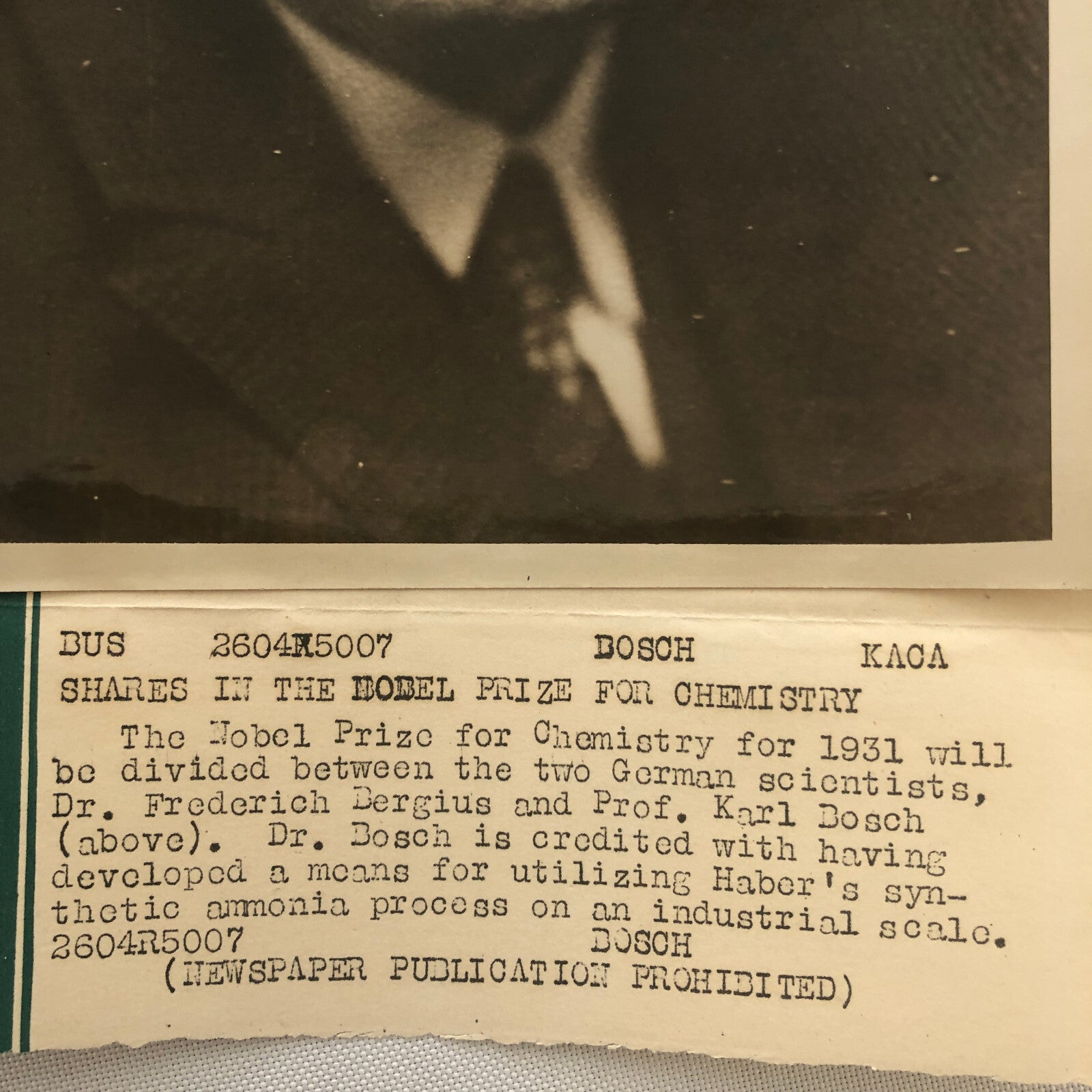 Press Photo Photograph Nobel Prize Scientist Karl Bosch Industrial Chemist