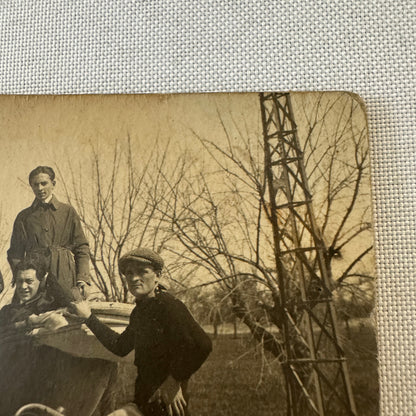 Vintage Italian Real Photo Postcard Post Card RPPC Automobile People Car Bicycle