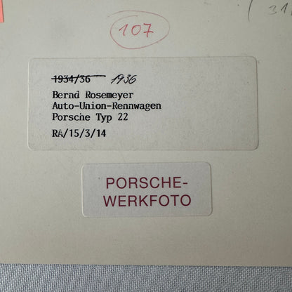 Bernd Rosemeyer Auto Union Porsche Type 22 Racing Car Photo Photograph Werkfoto
