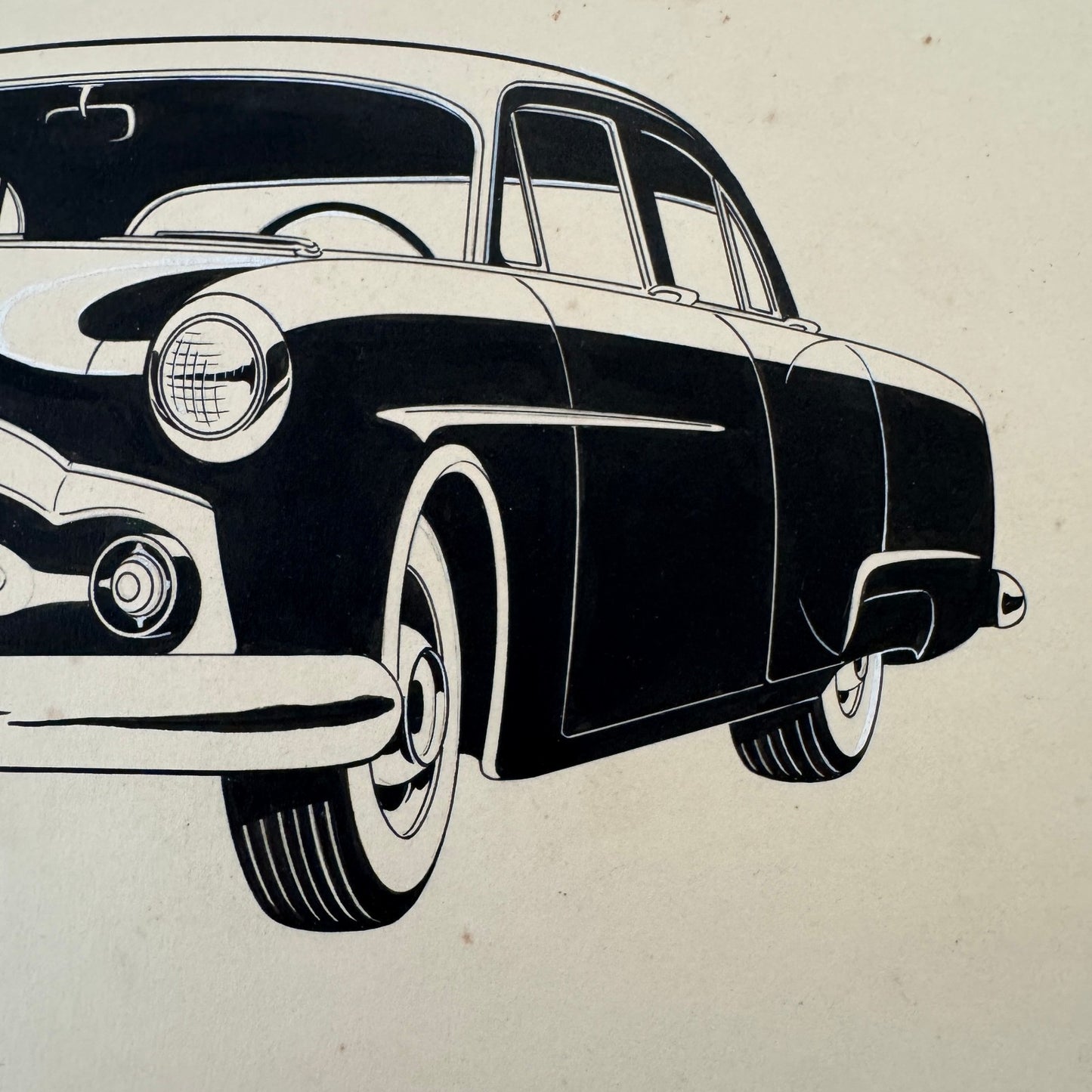 Vintage Concept Car Design Sketch Rendering Illustration Original Art