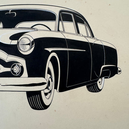 Vintage Concept Car Design Sketch Rendering Illustration Original Art