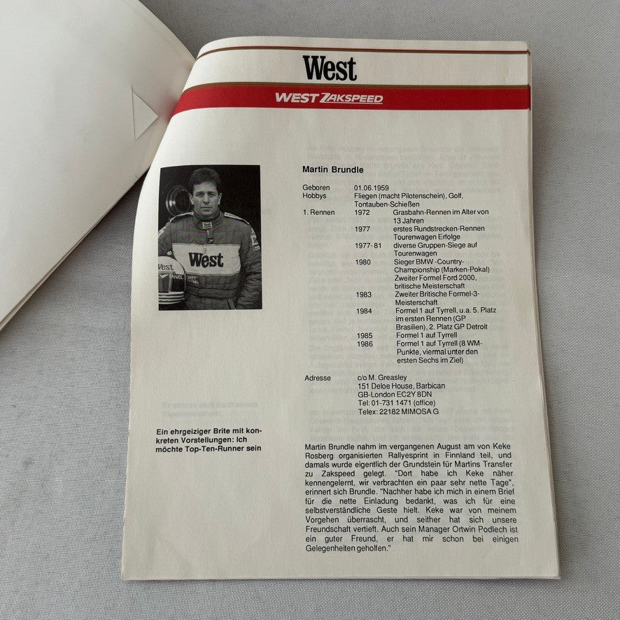 1987 West Zakspeed Racing Team Press Kit Photos Slides Martin Brundle GERMAN