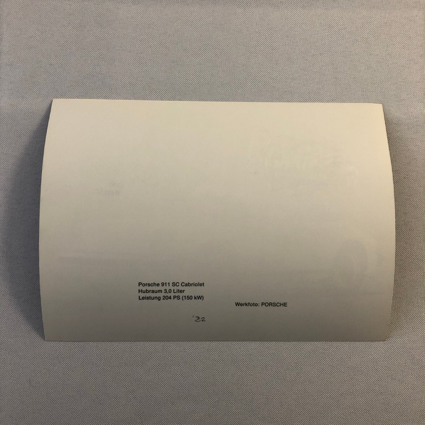 Vintage Porsche 911 SC Cabriolet Convertible Werkfoto Press Photo Photograph