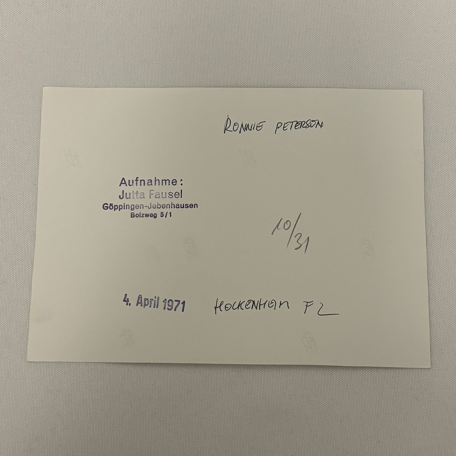 Vintage Racing Photo 1971 Hockenheim F2 Race Ronnie Peterson Driver Motorsport