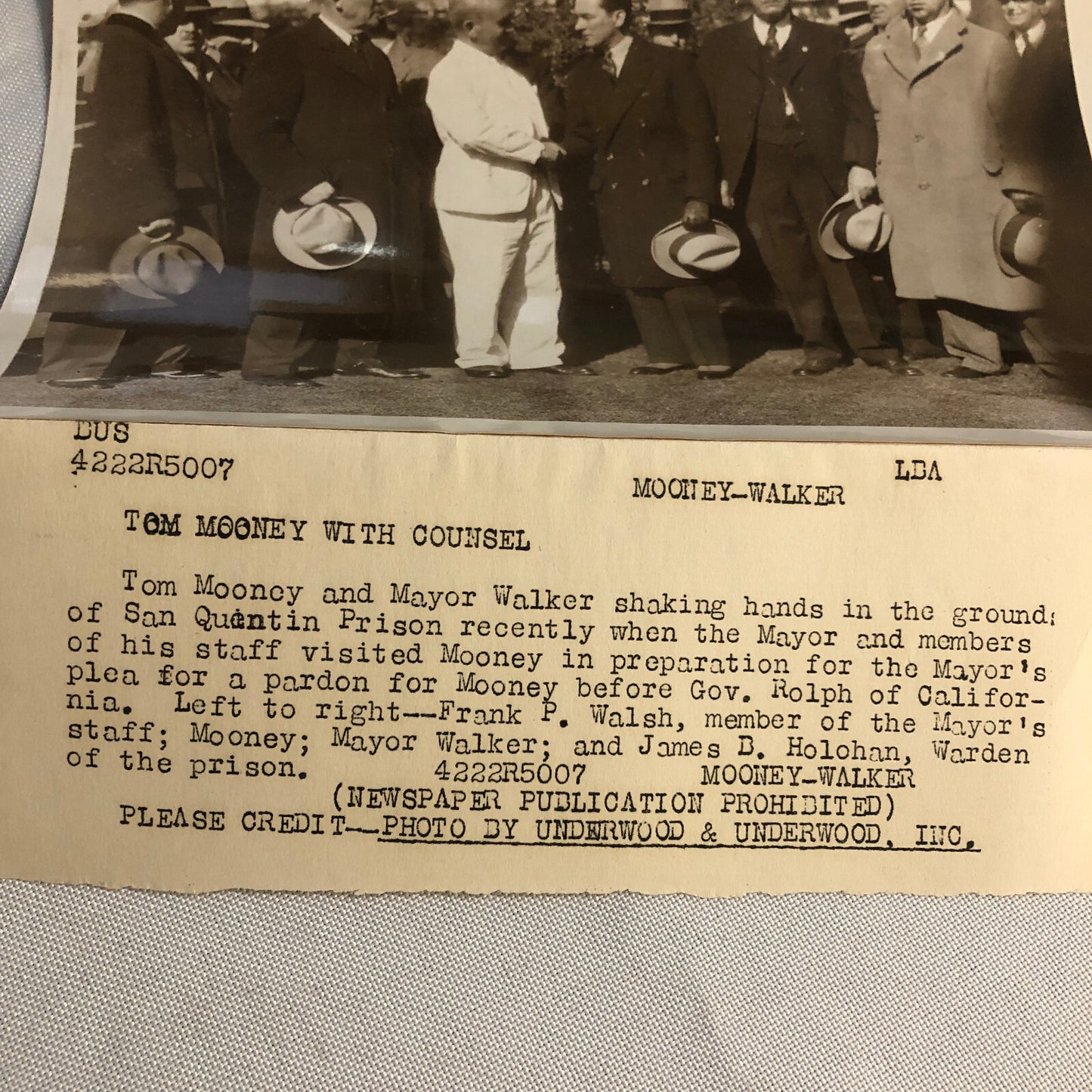 Press Photo Photograph Thomas Mooney San Quentin Prison Crime News Underwood