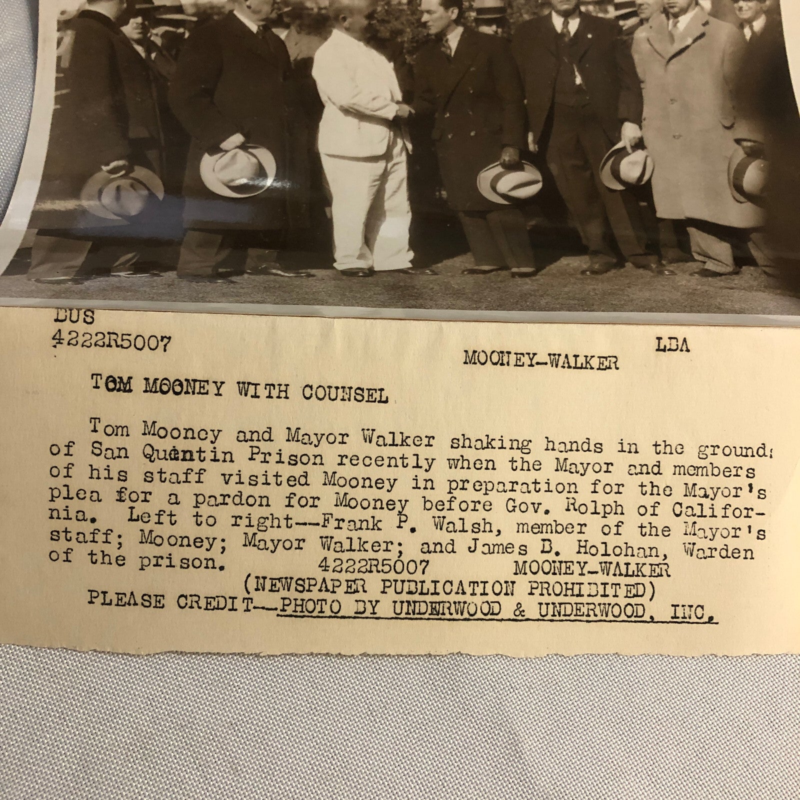 Press Photo Photograph Thomas Mooney San Quentin Prison Crime News Underwood