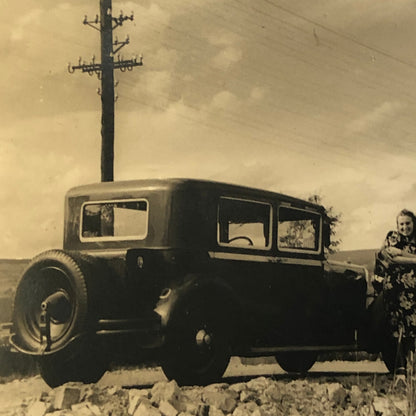Vintage Photo Photograph Couple with Car Automobile Man Woman  - Tag AL22SM2