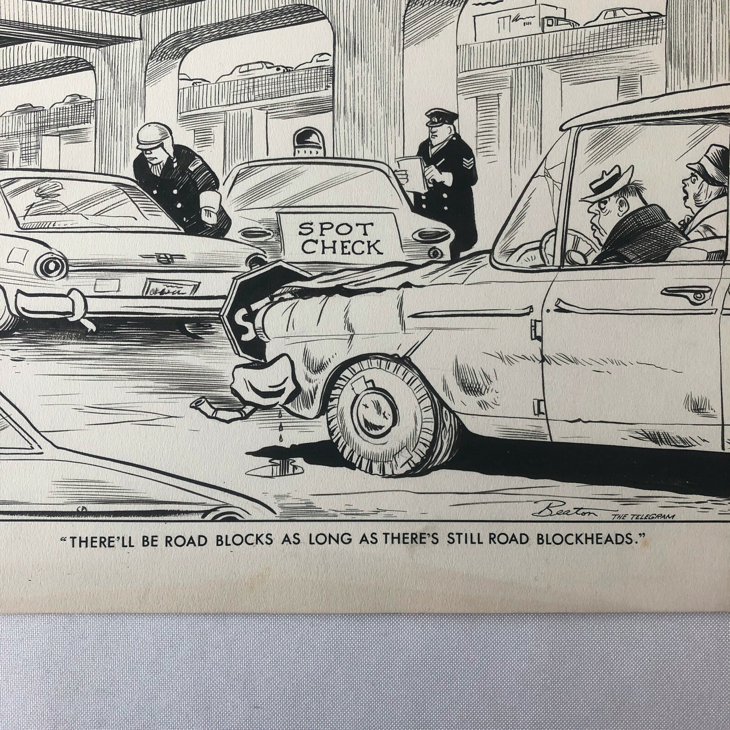 Vintage 1960s Newspaper Comic Illustration Art Police Drunk Driver Toronto 