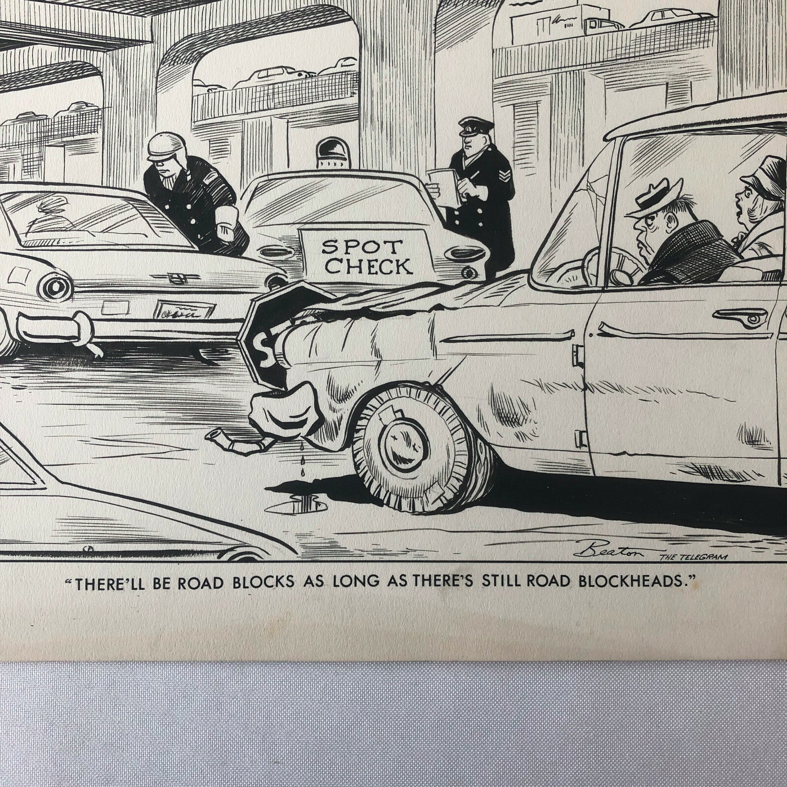 Vintage 1960s Newspaper Comic Illustration Art Police Drunk Driver Toronto 