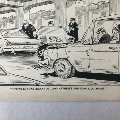 Vintage 1960s Newspaper Comic Illustration Art Police Drunk Driver Toronto 
