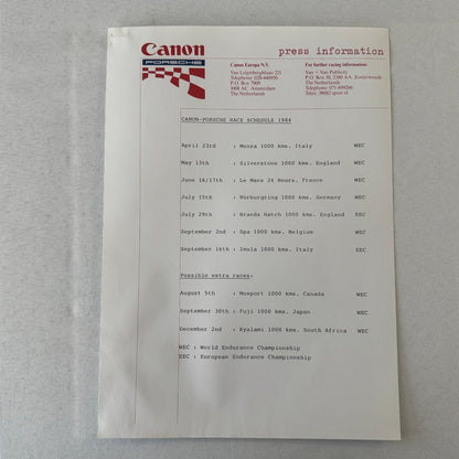 1984 Canon Porsche Racing Press Kit Photos Jan Lammers Jonathan Palmer