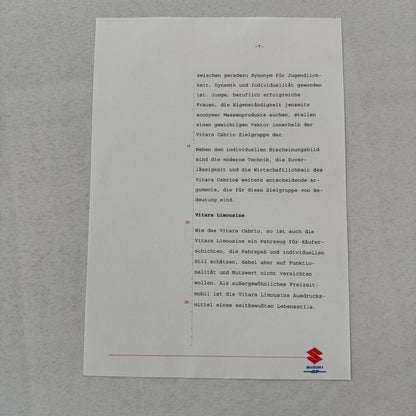 1995 Suzuki Vitara Press Kit German Text European Market Brochure Photos