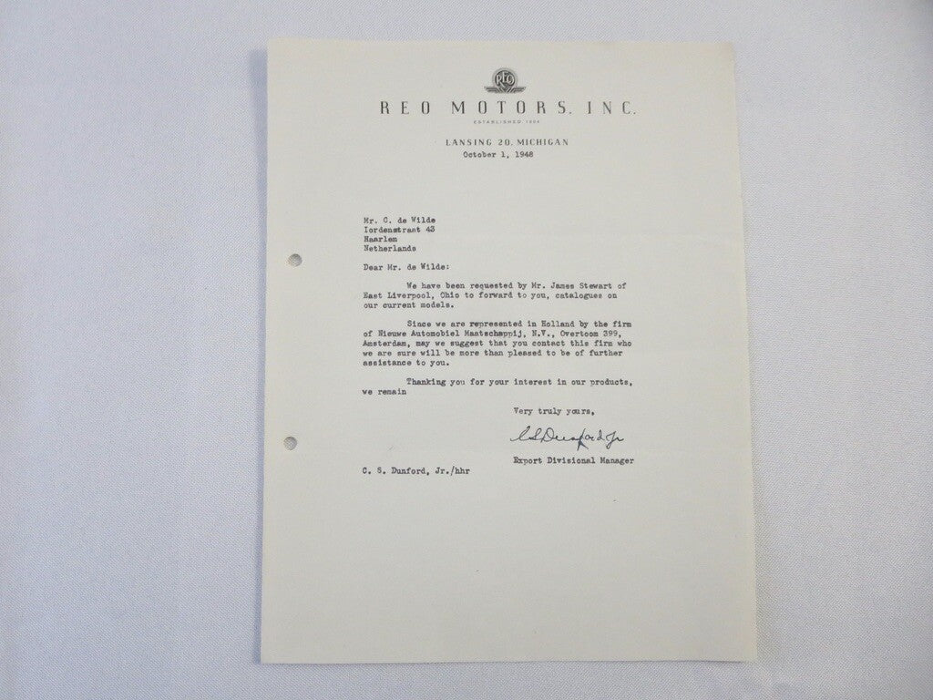 1948 REO Motors Inc Correspondence Letter Letterhead 