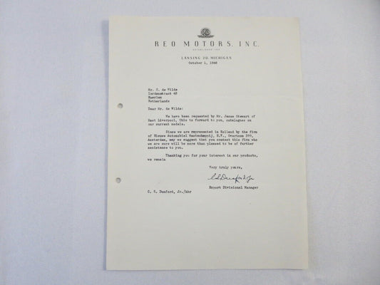1948 REO Motors Inc Correspondence Letter Letterhead 