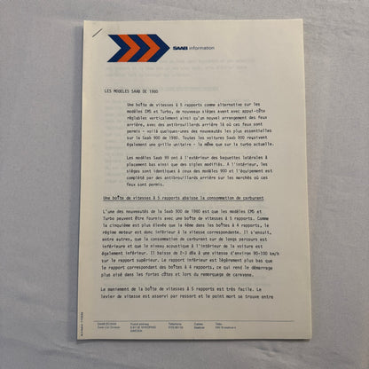 1980 Saab Factory Press Kit Brochure Photos Saab 900 99 Turbo EMS FRENCH