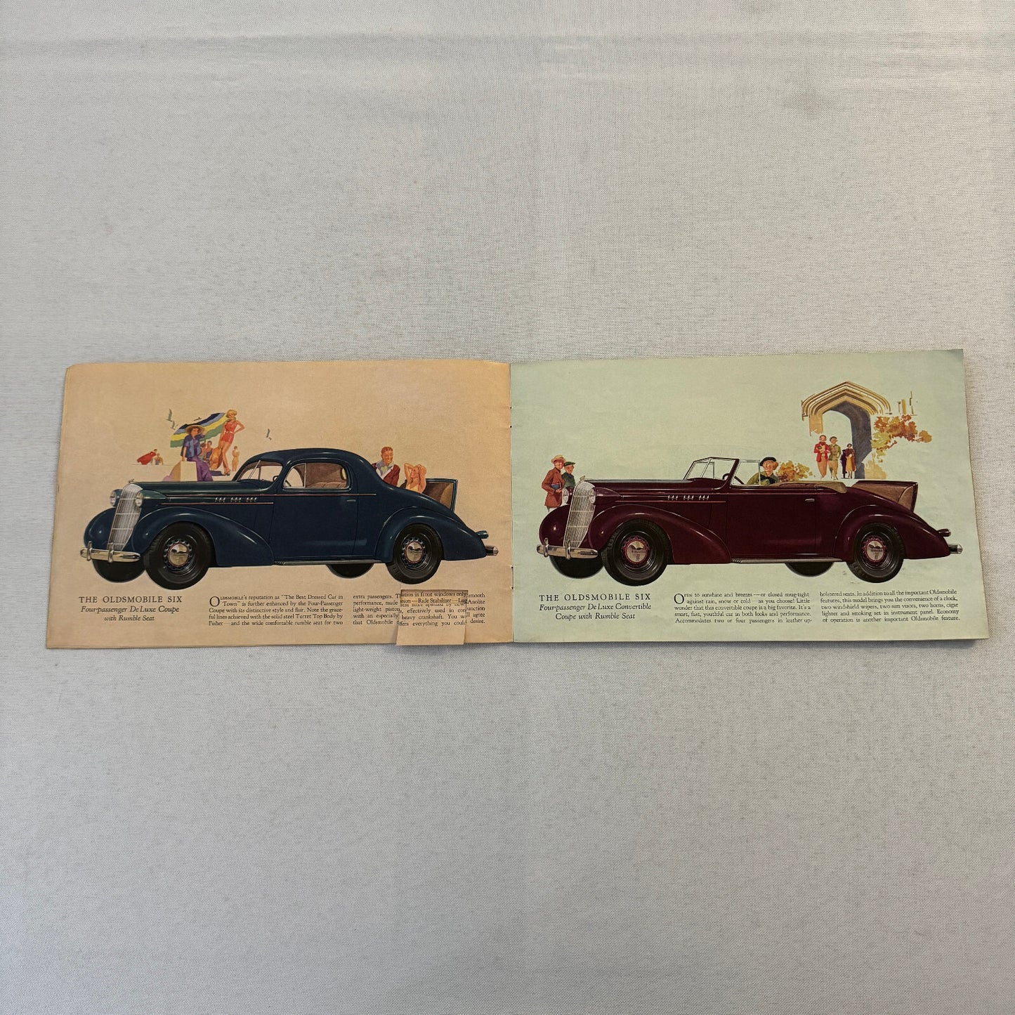 1936 Oldsmobile Six and Eight Sales Brochure Catalog Coupe Sedan Convertible