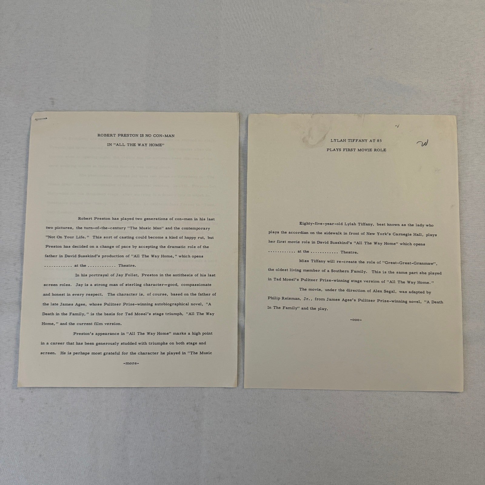 All The Way Home 1963 Movie Film Press Kit with Photo Press Release