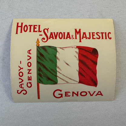 Vintage Hotel Travel Luggage Label Hotel Savoia Genova Genoa Italy Italian