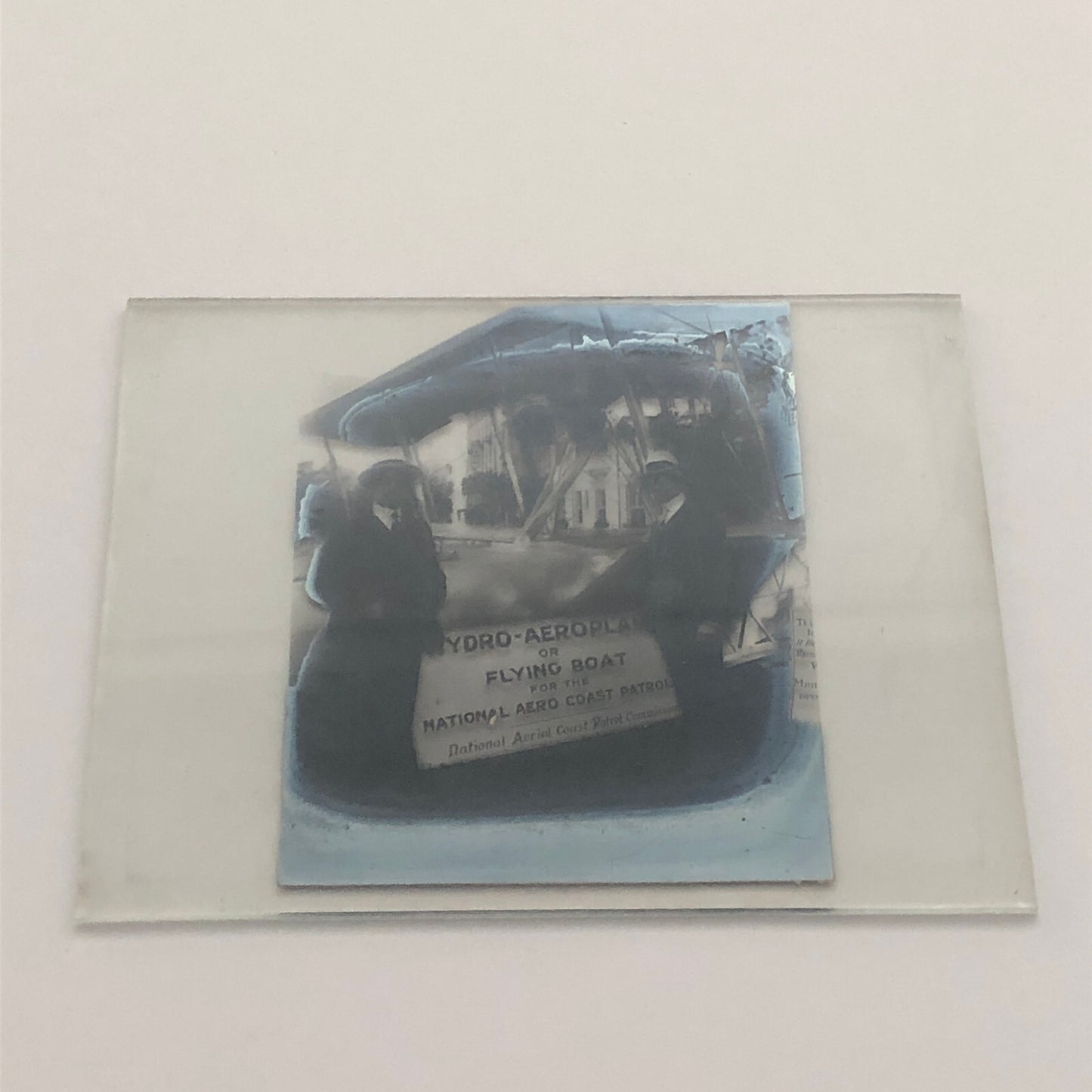 Antique Glass Plate Lantern Slide Men Flying Boat Airplane Aircraft Aviator