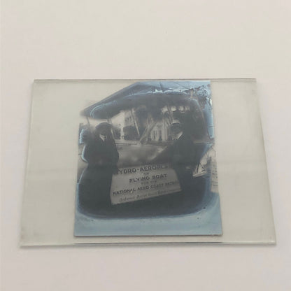 Antique Glass Plate Lantern Slide Men Flying Boat Airplane Aircraft Aviator