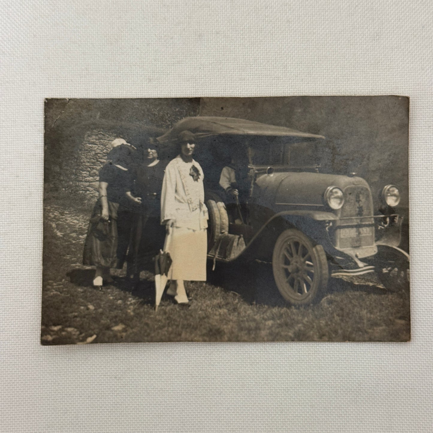Vintage Photograph Photo Women with Antique Car Early Automobile