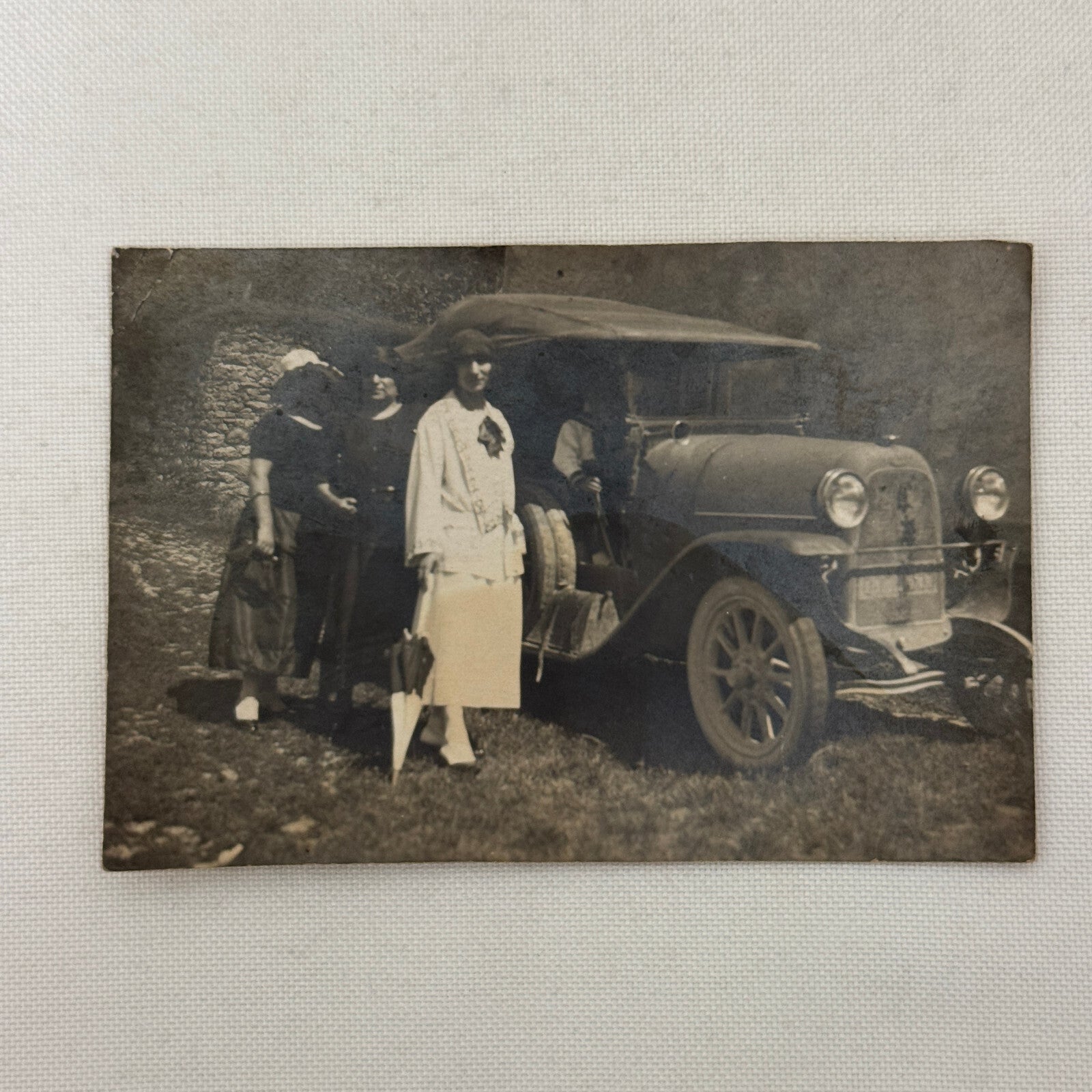 Vintage Photograph Photo Women with Antique Car Early Automobile