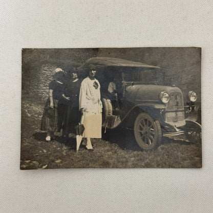 Vintage Photograph Photo Women with Antique Car Early Automobile
