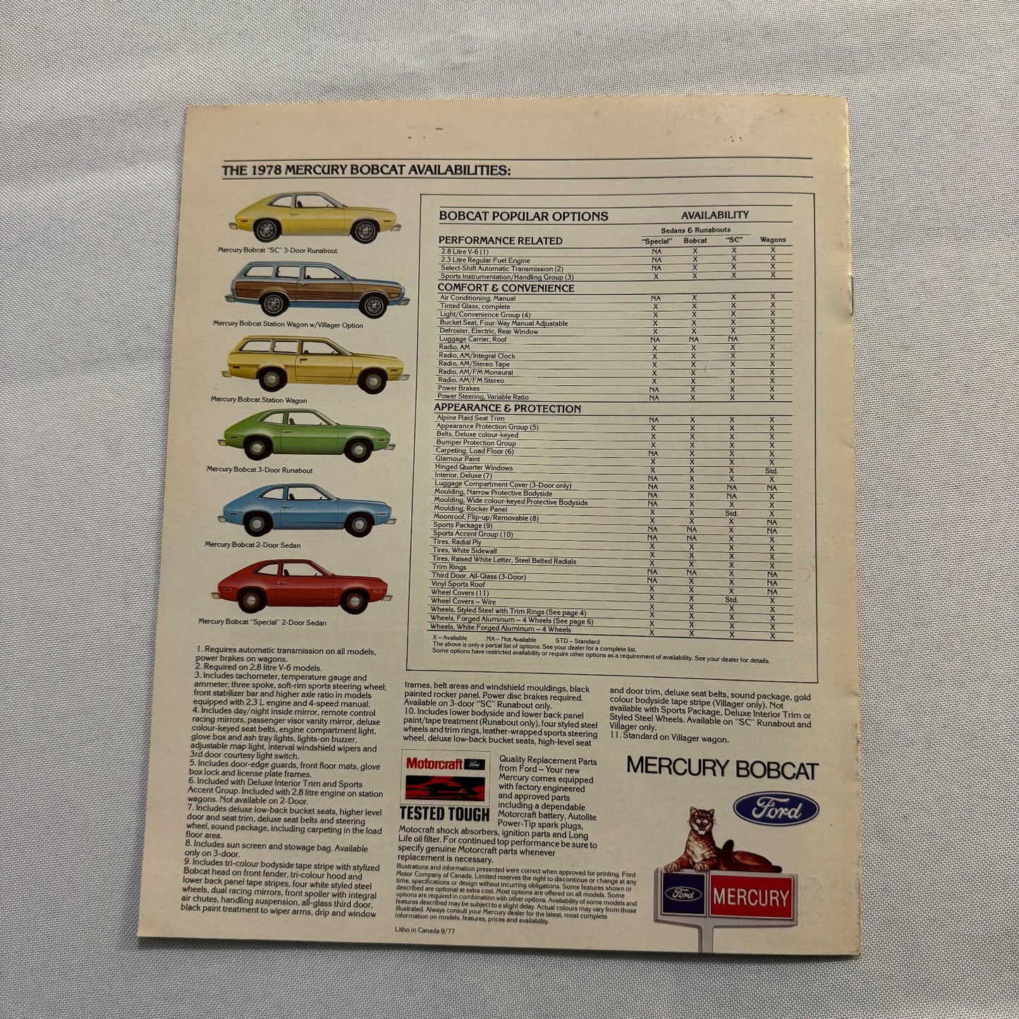 1978 Mercury Bobcat Car Sales Brochure Catalog Special SC Station Wagon Vintage