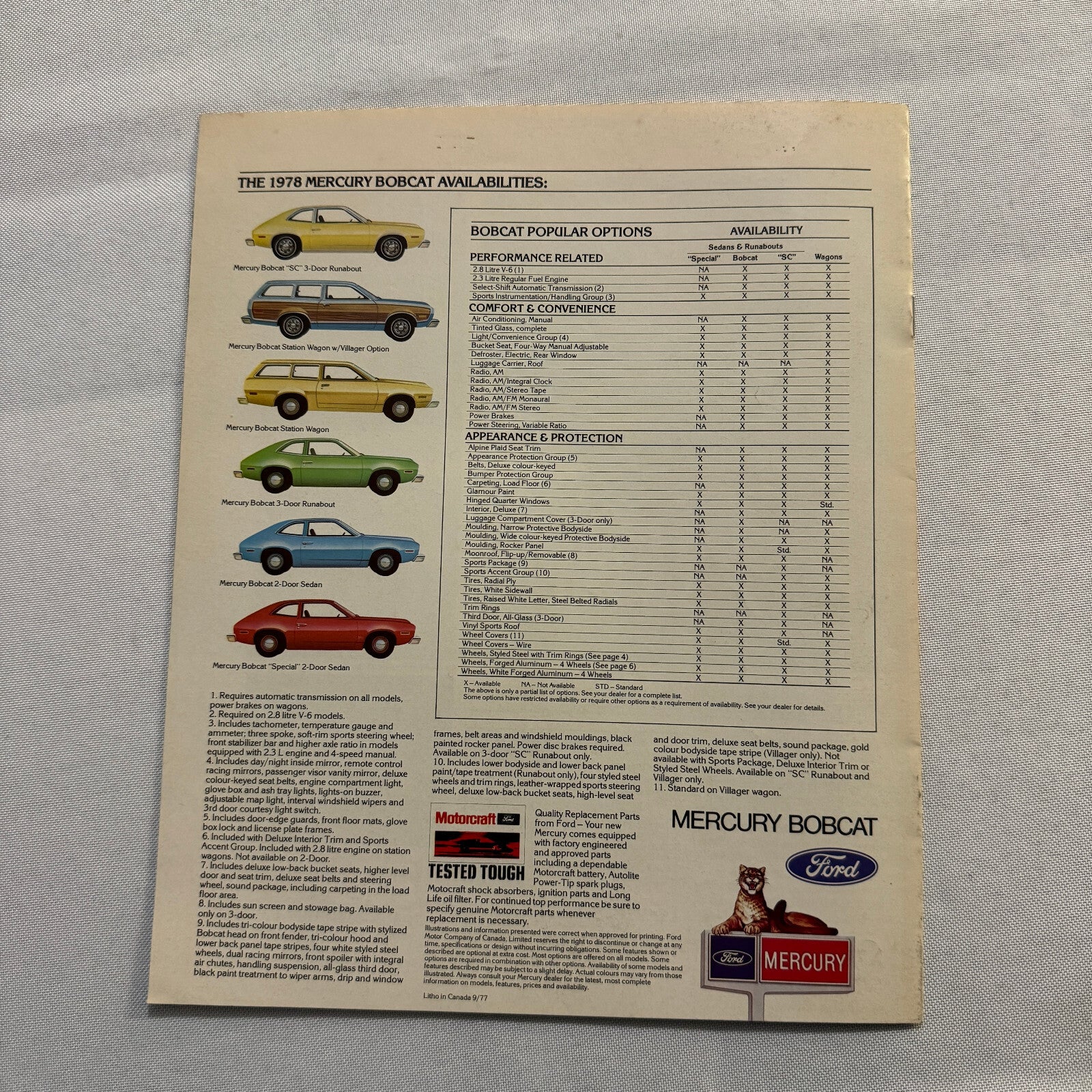 1978 Mercury Bobcat Car Sales Brochure Catalog Special SC Station Wagon Vintage