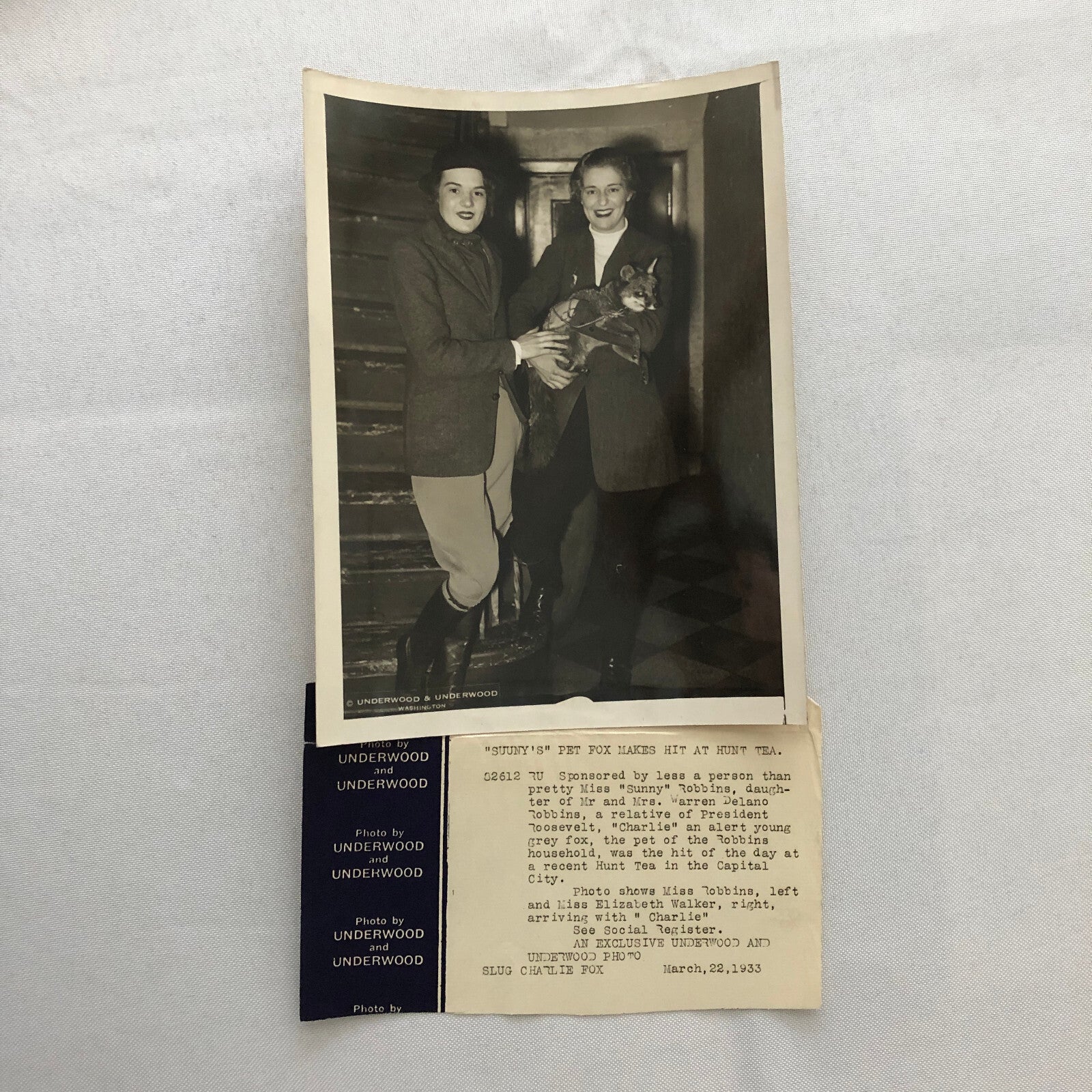 Press Photo Photograph President Franklin Roosevelt Relatives with Pet Fox 1933