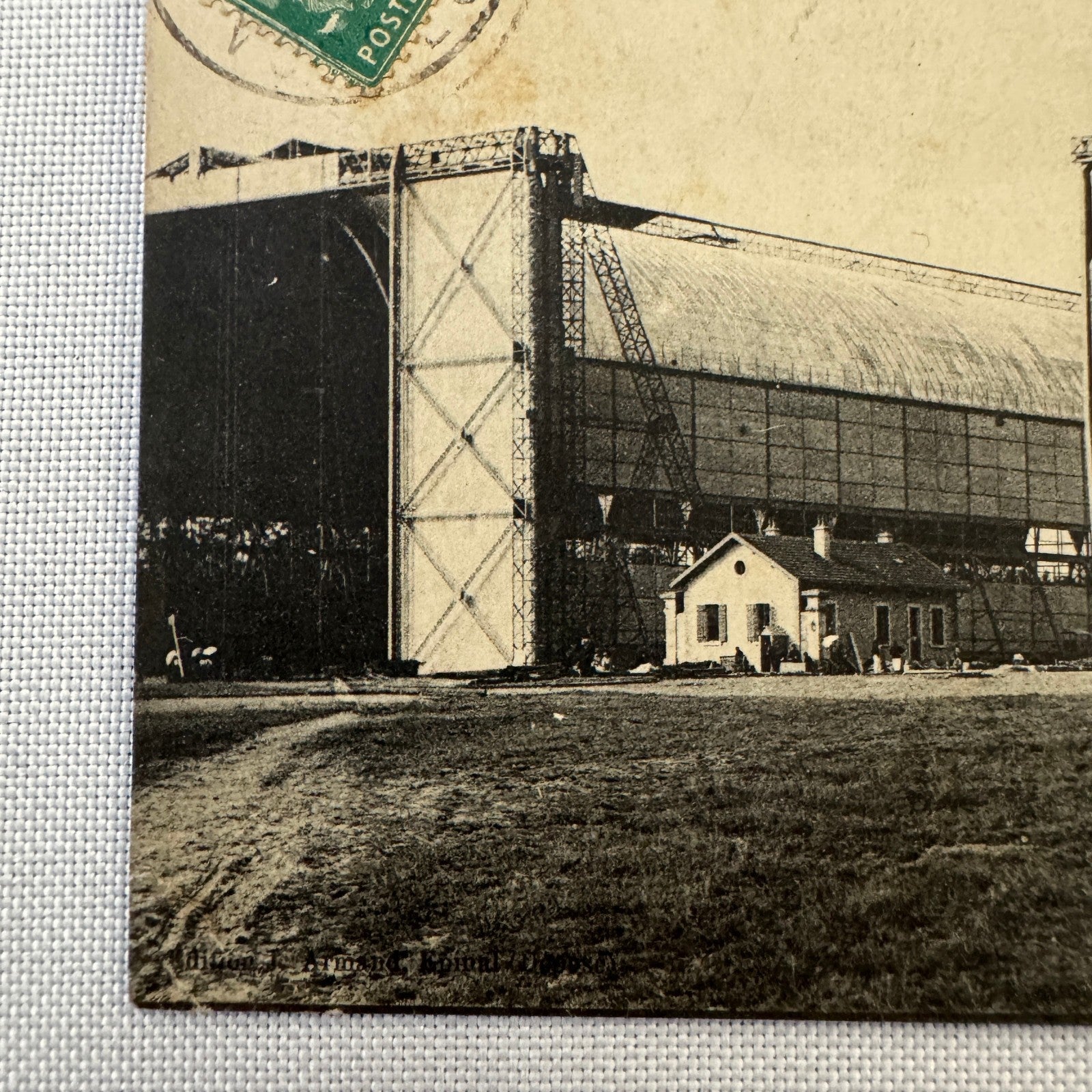 Vintage Zeppelin Airship Dirigible Postcard Post Card French Louvroie Hangar