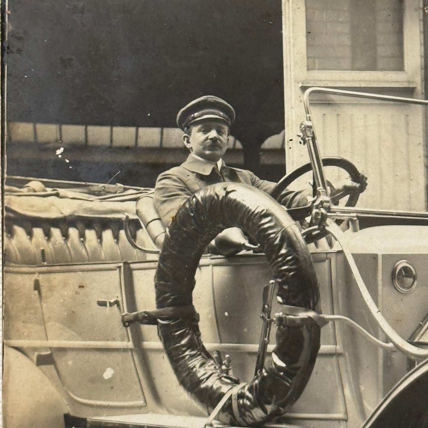 Vintage Photograph Photo Man in Early Antique Car Automobile Chauffeur