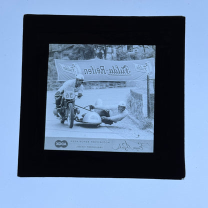 Glass Plate Lantern Slide Motorcycle Sidecar Racing Race German BMW Kraus Huser