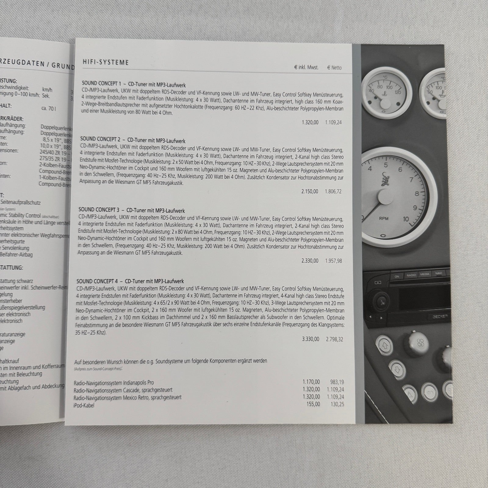 2009 Wiesmann Roadster MF5 Brochure Catalog Sports Car GERMAN Text