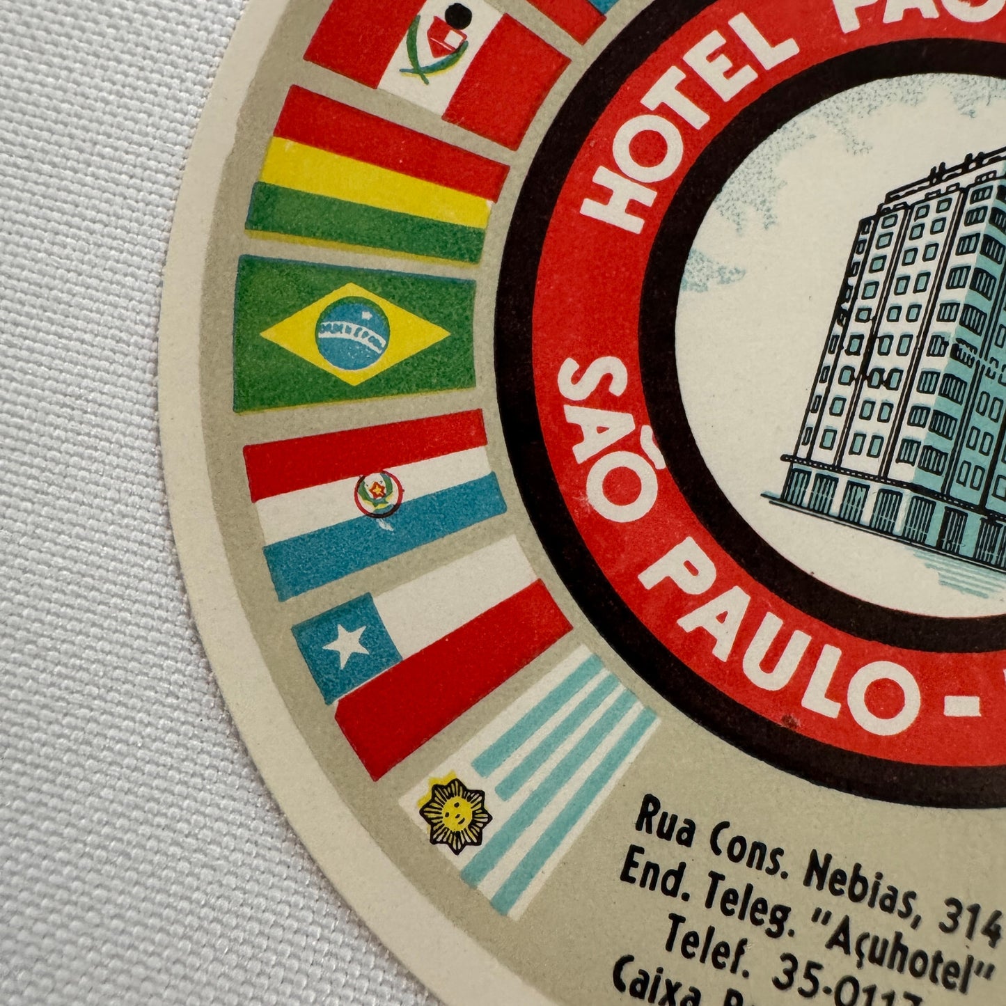 Vintage Travel Luggage Label Sao Paulo Brazil Brazilian Hotel Pao de Acucar