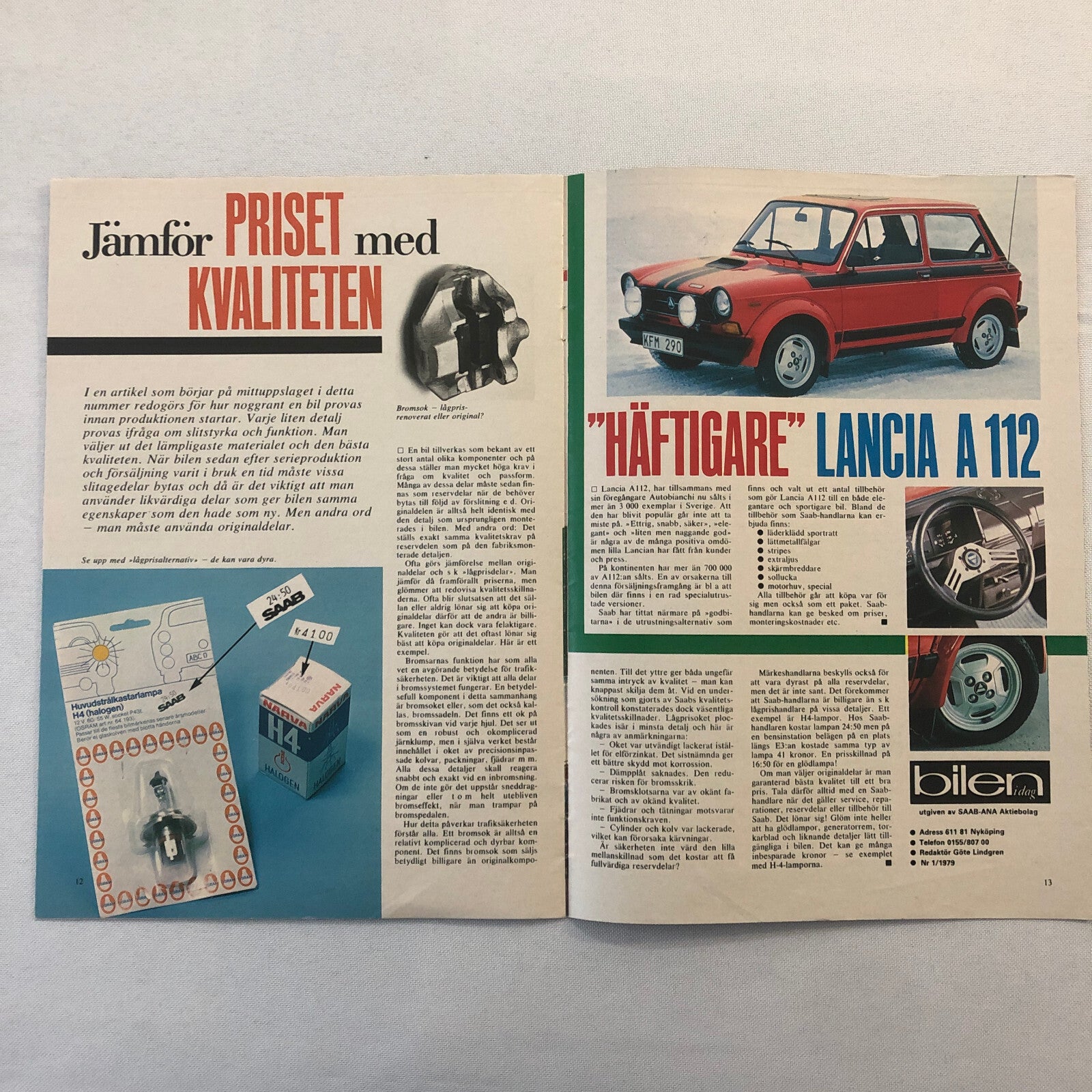 1979 Saab Sales Brochure Magazine 99 900 Turbo Lancia A112 SWEDISH TEXT