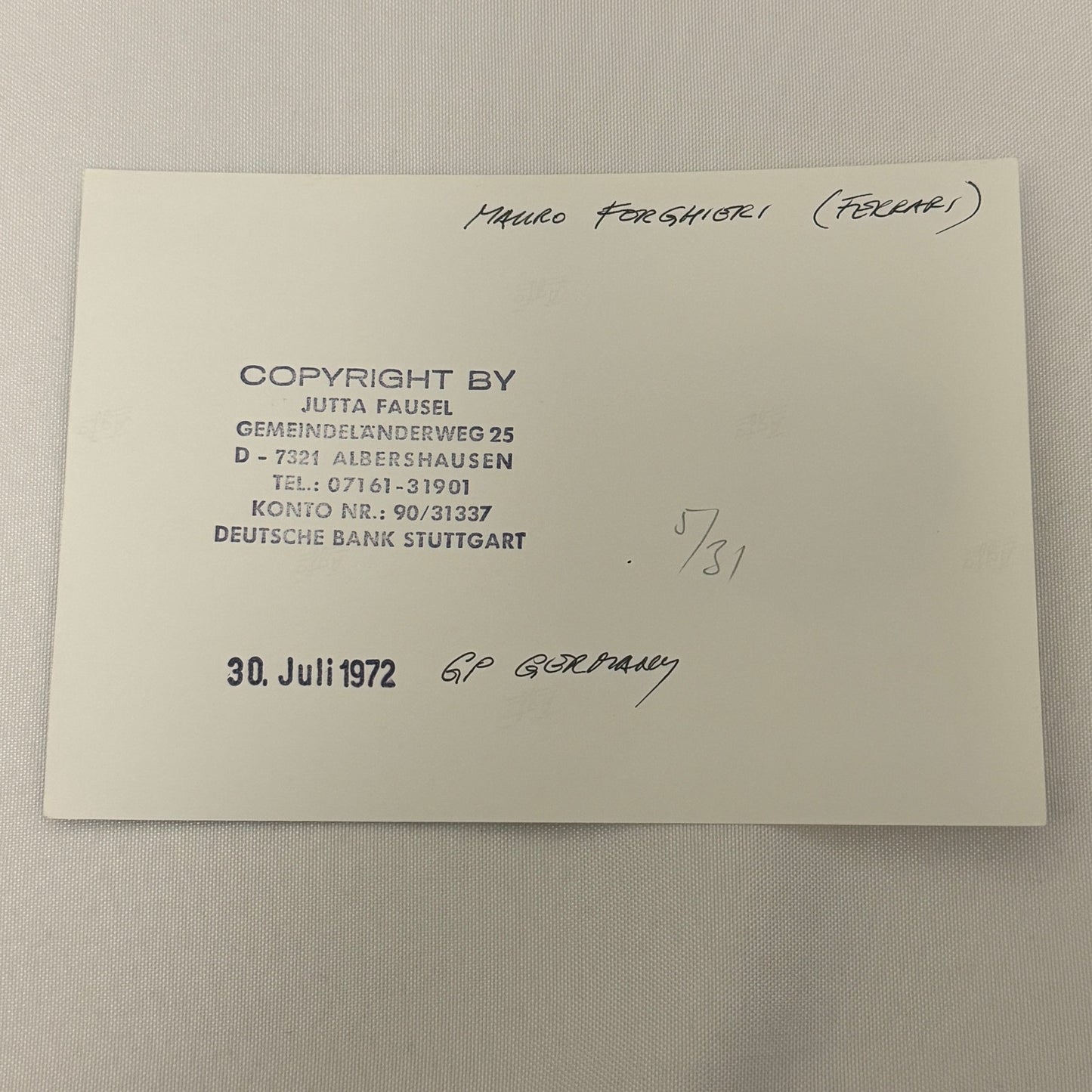 Vintage Racing Photo Ferrari Engineer Mauro Forghieri 1972 German Grand Prix