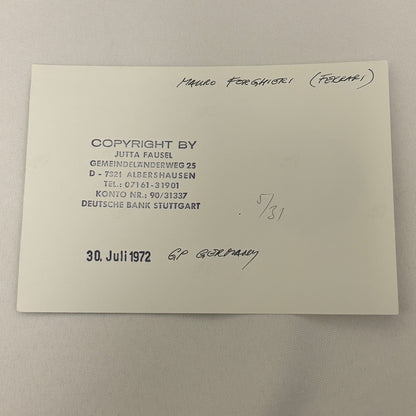 Vintage Racing Photo Ferrari Engineer Mauro Forghieri 1972 German Grand Prix