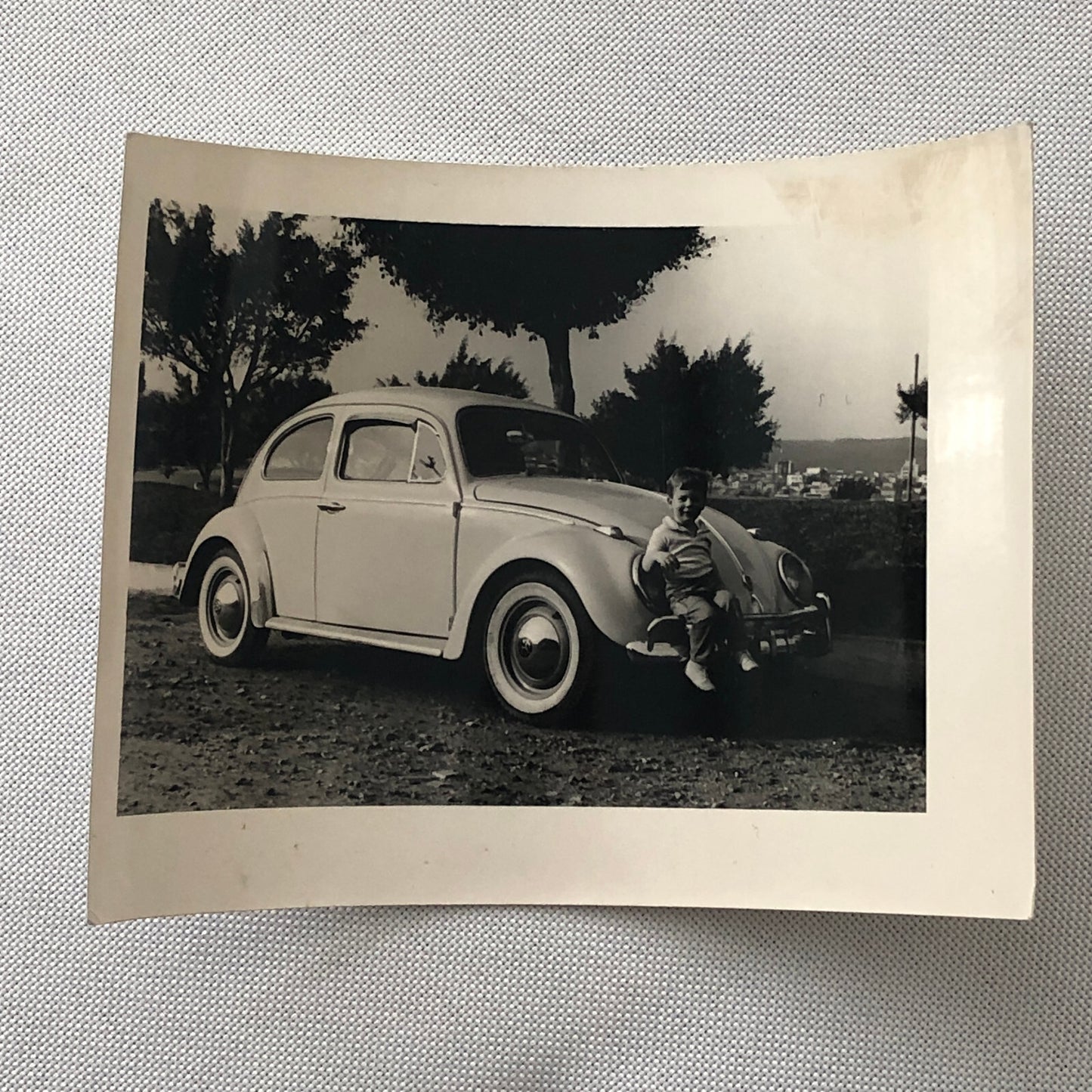 Vintage Photo Photograph Snapshot Child with VW Volkswagen Beetle Bug
