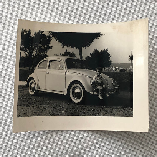 Vintage Photo Photograph Snapshot Child with VW Volkswagen Beetle Bug