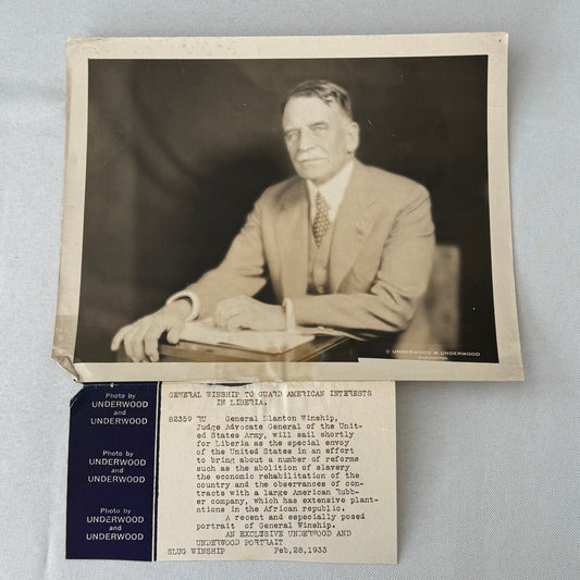General Blanton Winship United States Army to Liberia Underwood Press Photo 1933