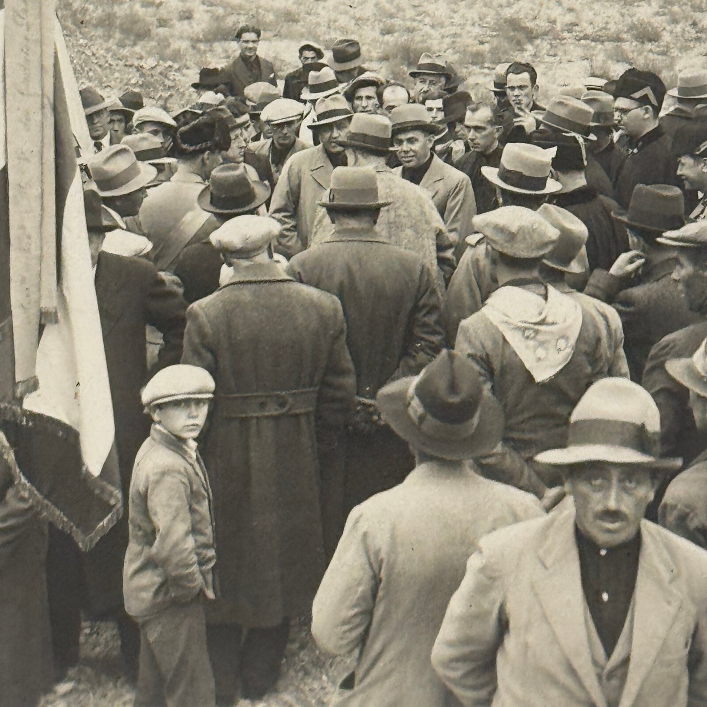 Vintage Photograph Crowd of People with Early Antique Cars Automobiles