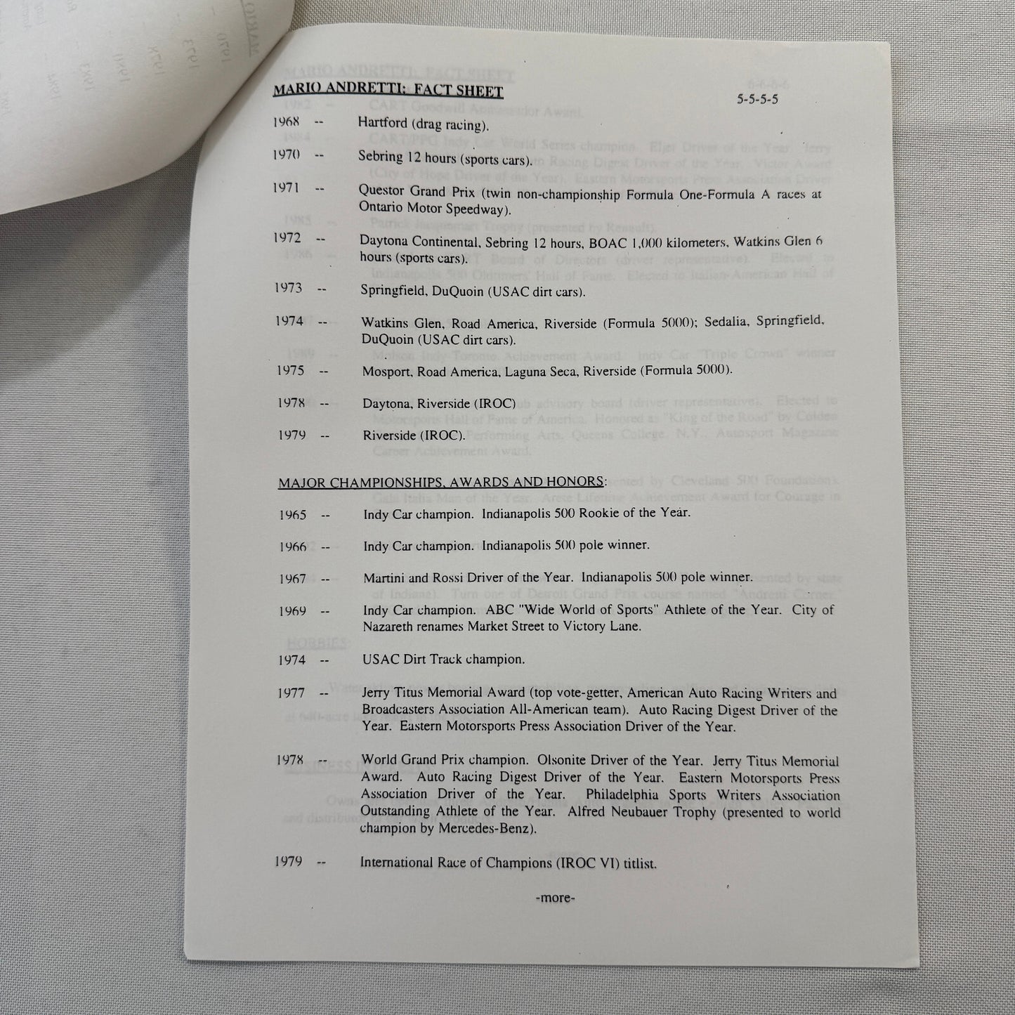 Mario Andretti 1993 PPG Indy Press Release Lot 2x KMart Texaco Havoline Racing