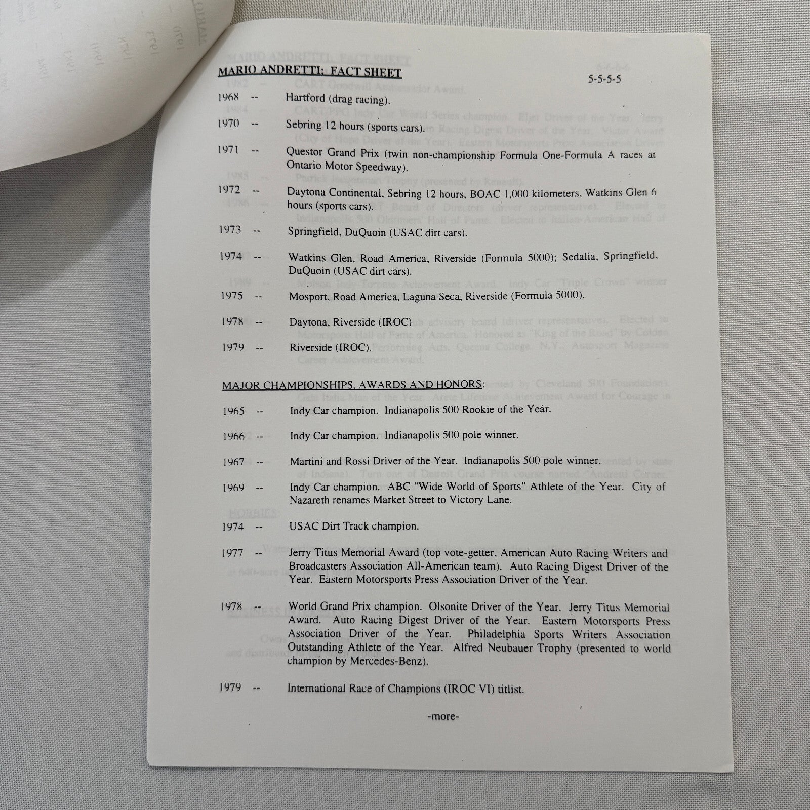 Mario Andretti 1993 PPG Indy Press Release Lot 2x KMart Texaco Havoline Racing