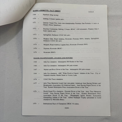 Mario Andretti 1993 PPG Indy Press Release Lot 2x KMart Texaco Havoline Racing